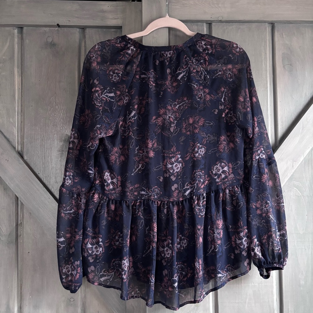 Knox Rose Floral Peasant Blouse Small Boho Cottagecore Sheer Balloon Sleeve Top - Picture 4 of 9